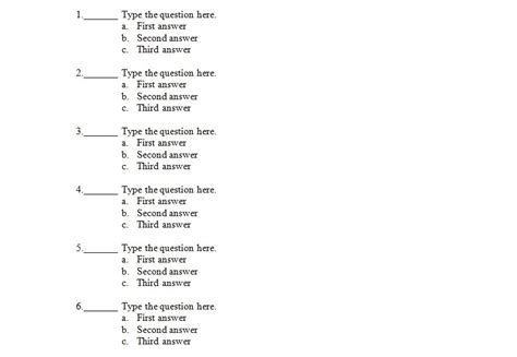 how to create a multiple choice quiz in word