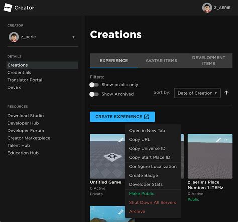how to create a new experience in roblox mobile