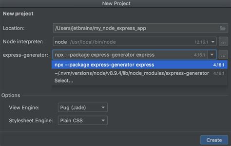 how to create a node js project in intellij
