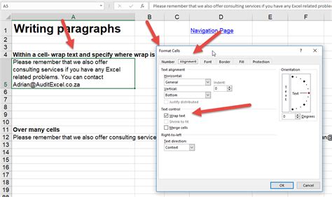 how to create a paragraph in a cell in excel