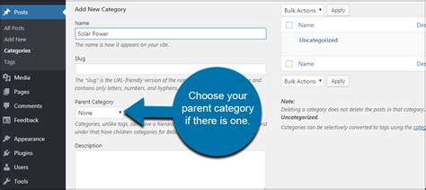 how to create a parent category in wordpress