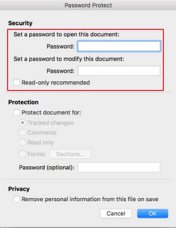 how to create a password protected word document on mac