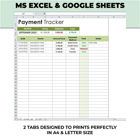 how to create a payment tracker in excel