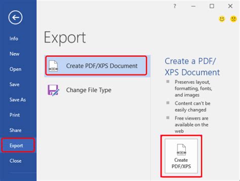 how to create a pdf xps document in word
