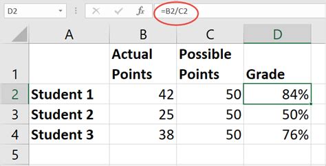 how to create a percentage score in excel