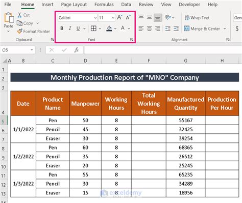 how to create a production report in excel