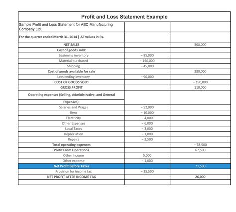 how to create a profit and loss statement example