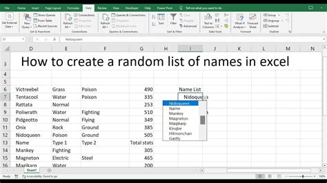 how to create a random name list in excel
