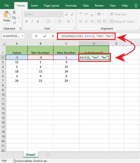 how to create a range between two numbers in excel