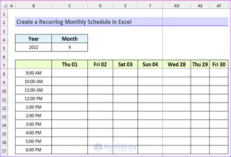 how to create a recurring event in excel