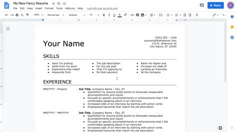 how to create a resume with google docs