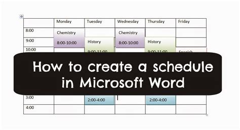 how to create a schedule on word