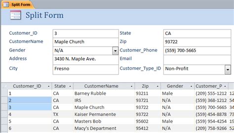 how to create a split form from a table in access