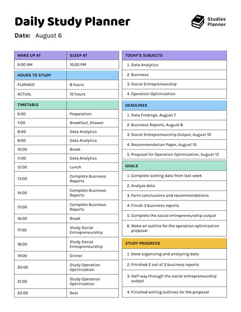 how to create a study plan for students