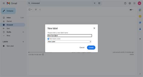 how to create a sub label in gmail app