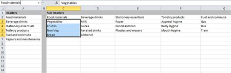 how to create a sub list in excel