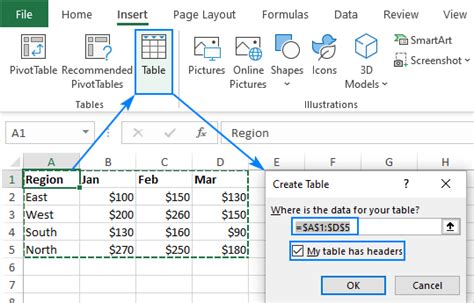 how to create a table 1 in excel