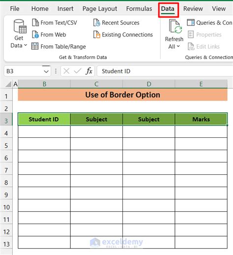 how to create a table in excel without data
