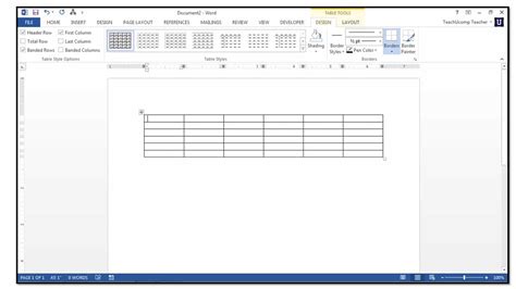 how to create a table in microsoft word 2013