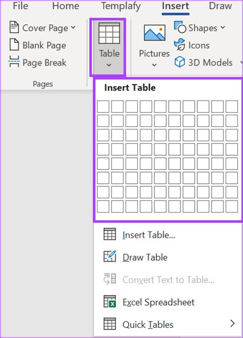 how to create a table in ms word step by step