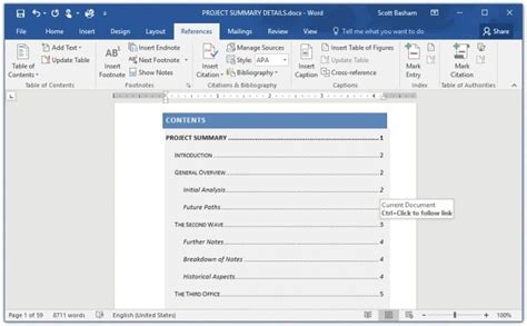 how to create a table of contents in word 2016