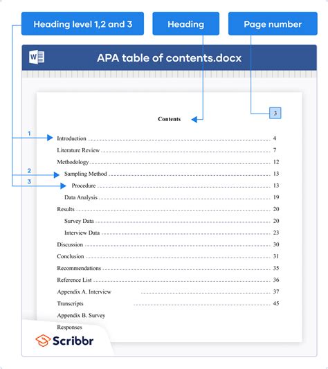 how to create a table of contents in word apa 7th edition