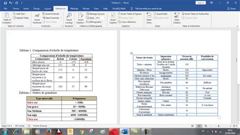 how to create a table reference in word