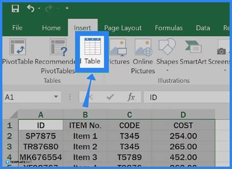 how to create a table template in excel