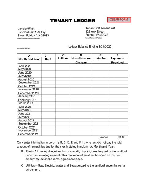 how to create a tenant ledger template