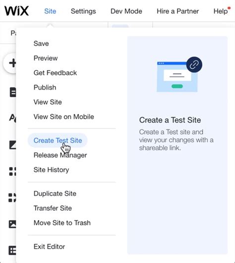how to create a test site on wix