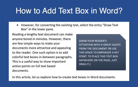 how to create a text box in word document