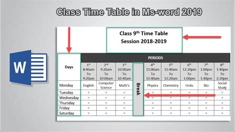 how to create a time table in word