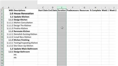 how to create a wbs chart in excel