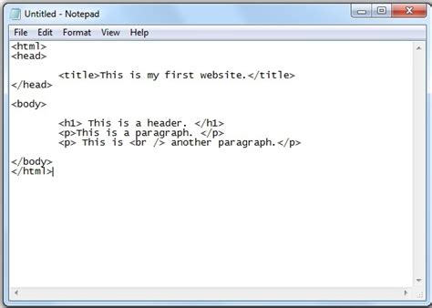 how to create a website using html on notepad example