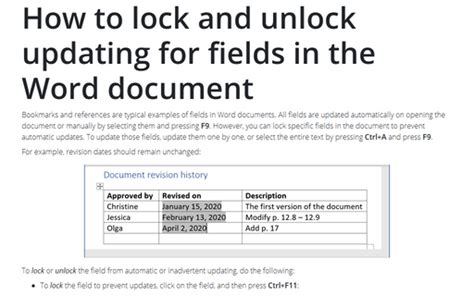 how to create a word document with locked fields