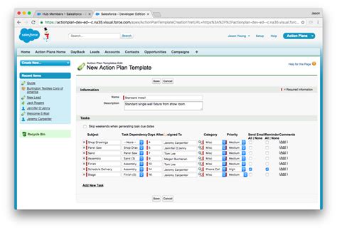 how to create action plan template in salesforce