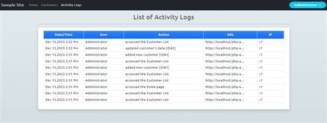 how to create activity log in php