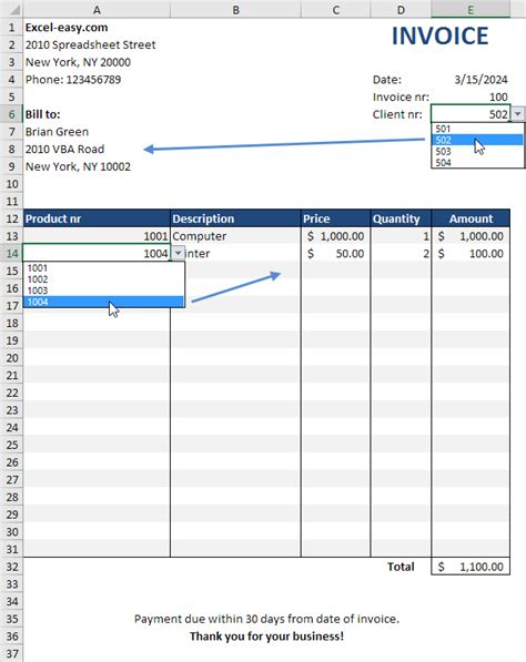 how to create an automated invoice in excel