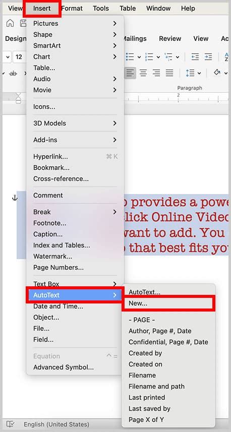 how to create an autotext entry in word on mac
