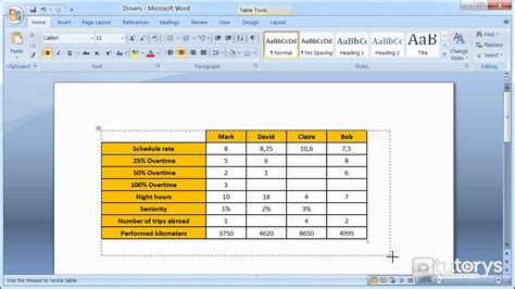 how to create an editable table in word