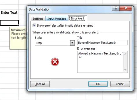 how to create an error message in excel