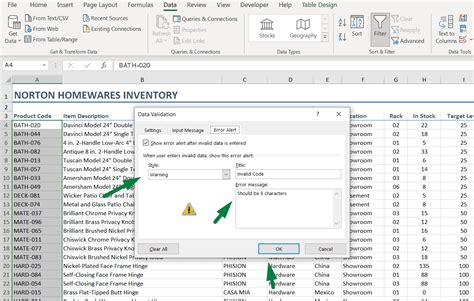 how to create an error message popup in excel