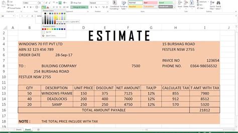 how to create an estimate template in excel