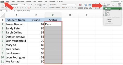 how to create an excel formula for a column