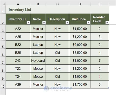 how to create an excel inventory database