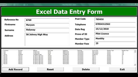 how to create an excel template form