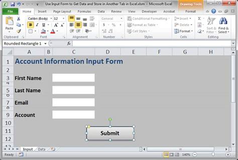 how to create an input form in excel