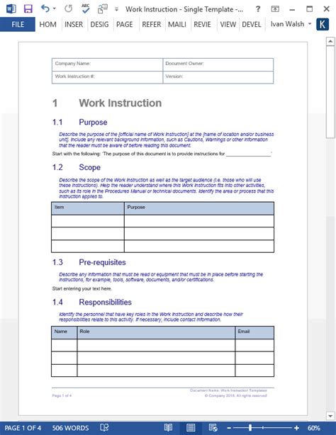 how to create an instruction sheet on word