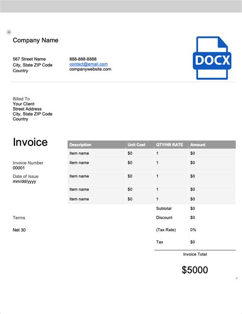 how to create an invoice template in word