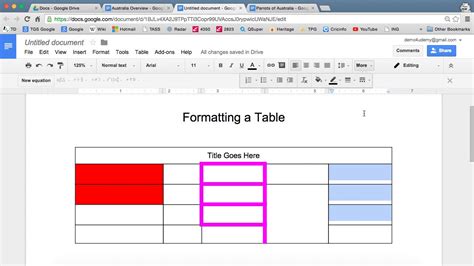 how to create and format a table in google docs